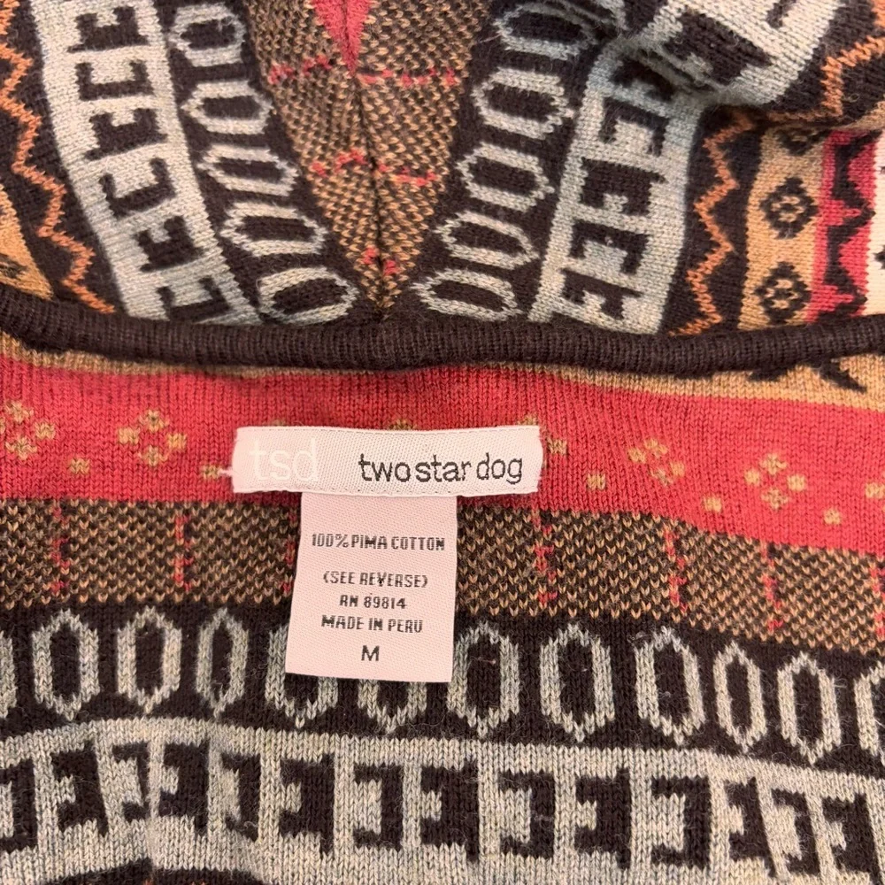 Two Star Dog Aztec Navajo Print Open Front Knit Cardigan Pima Cotton Boho Medium